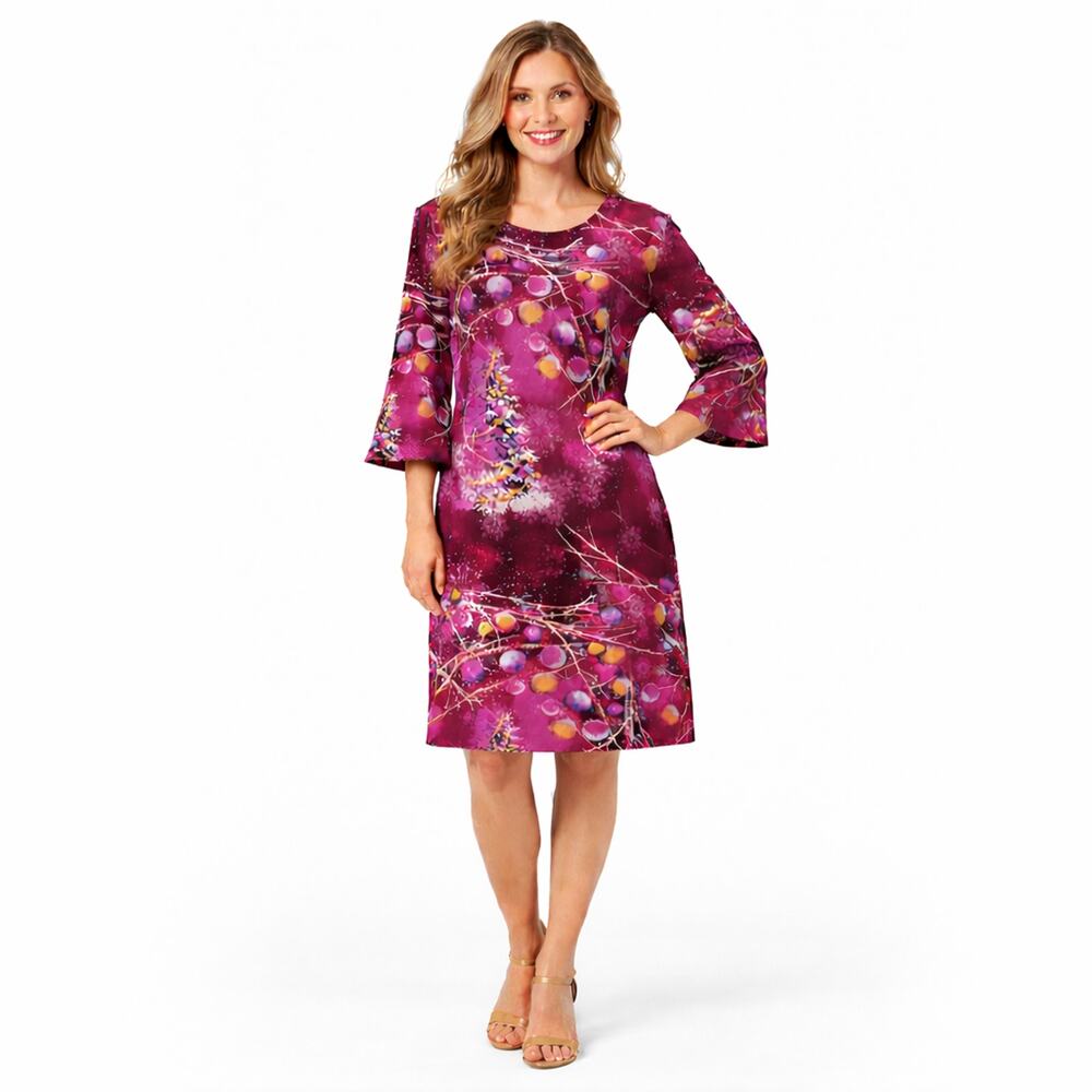Tacera Dress Size Medium Burgundy Artsy Festive Winter Holiday Party Christmas